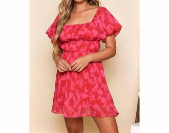 Peach Love California Floral Dress In Red And Fuchsia