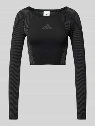 adidas Cropped Longsleeve mit Label-Print in Black, Gr&ouml;&szlig;e XL