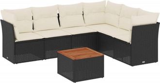 vidaXL Vidaxl - Set De Comedor De Jard&iacute;n 7 Pzas Y Cojines Rat&aacute;n Sint&eacute;tico Negro