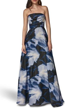 DKNY Floral Organza Strapless Gown in Night Sky at Nordstrom, Size 10