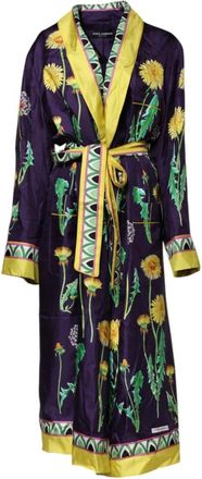Dolce & Gabbana Blauwe Bloemen Zijden Omslag Kimono - Dames - Badjassen - Blauw - 2XS - Nachtkleding