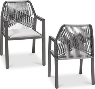 Best Choice Products Set of 2 Indoor/Outdoor Aluminum Woven Rope Dining Chairs w/ Armrests