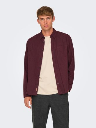 Only & Sons Langarmhemd ONLY & SONS ONSROAD LIFE REG MELANGE LS SHIRT NOOS, Herren, Gr. XXL, N-Gr, braun (fudge), Web, Obermaterial: 100% Baumwolle, unifarben, re