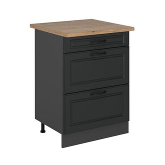Vicco Mueble Bajo De Cocina R-line, Antracita Casa De Campo, 60 Cm Con Cajones, Et Roble