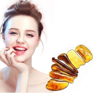 OEM Juego De 7 Herramientas Gua Sha - Aut&eacute;ntico Kit De Masaje Hecho De Piedra De Jade Natural Para Spa Y Adelgazamiento (amarillo)