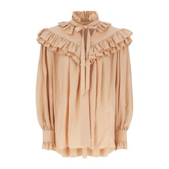Chlo&eacute; Blouses, female, Beige, Size: S Oversized Ruffled Blouse