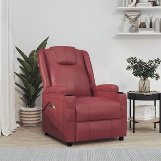 vidaXL Sill&oacute;n Reclinando Masajes El&eacute;ctricos. Arte De Cuero. Rojo Rojo - 229494