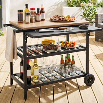 Costway Costway Dining Cart w/ Korean BBQ Grill Metal Food Prep Station w/2 Shelves