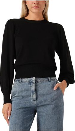 Minus Zwarte Pullover Trui met Lange Mouwen - Dames - Ronde hals truien - Zwart - XL - Wol - Truien & Vesten