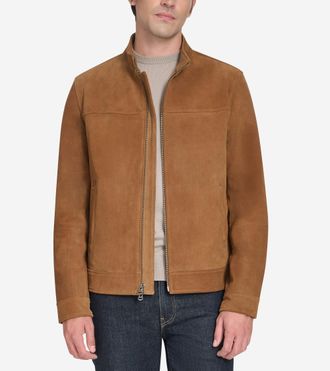 Cole Haan Mens Stand Collar Jacket - Brown Size Large