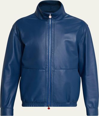 Kiton Mens Leather Full-Zip Bomber Jacket