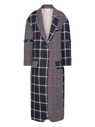 Thom Browne Funmix Prince of Wales-check coat - women - Fabric - 38 - Blue
