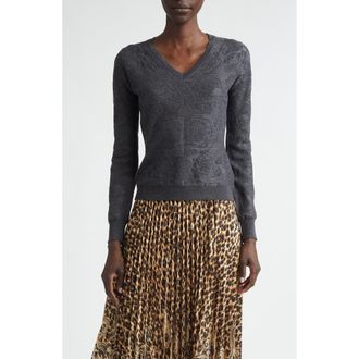 Etro Paisley Jacquard Wool Blend V-Neck Sweater in Grey Melange at Nordstrom, Size 40