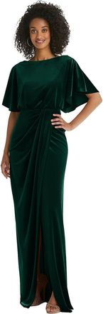 After Six Flutter Sleeve Open-Back Velvet Maxi Dress with Draped Wrap Skirt