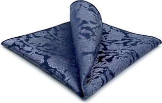 Shlax & Wing Pocket Square for Men Space Blue with Light Steel Blue Patterned Floral for Suit