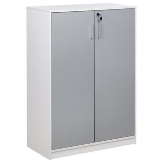 Beliani Armario Moderno 2 Puertas Oficina Taquilla Tablero De Part&iacute;culas Unidad Con 3 Estantes Cerrado Con Llave Gris Claro Blanco Zehna