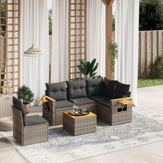 vidaXL Vidaxl - Set De Muebles De Jard&iacute;n 6 Pzas Y Cojines Rat&aacute;n Sint&eacute;tico Gris
