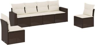 vidaXL Set Sof&aacute;s De Jard&iacute;n 6 Piezas Y Cojines Rat&aacute;n Sint&eacute;tico Marr&oacute;n Vidaxl