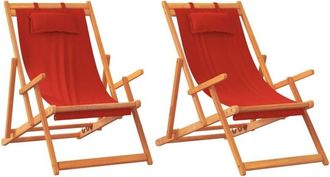 vidaXL Sedie da Spiaggia Pieghevoli 2 pz in Tessuto Rosso - Vidaxl