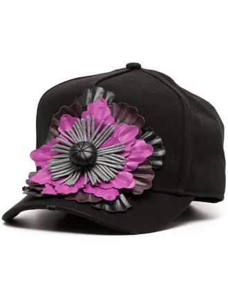 Dsquared2 floral-appliqu&eacute; baseball cap - women - Cotton - One Size - Black