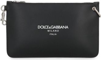 Dolce & Gabbana Leren platte tas met schouderband - Heren - Tassen - Zwart - ONE Size - Leer - Tassen