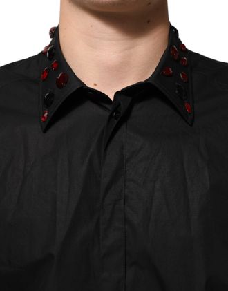 Dolce & Gabbana Black Cotton Embellished Collar Mens Mens Shirt