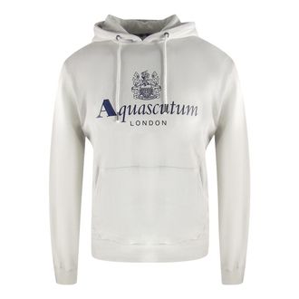 Aquascutum Mens Active Bold Logo White Hoodie Cotton - Size Small