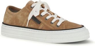 Brunello Cucinelli Womens Beige Calf Leather Bos Taurus Low Top Sneakers