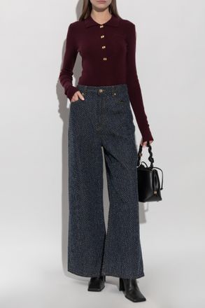 Ganni Top With Embroidered Logo, Womens, Burgundy