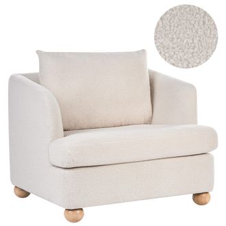 Beliani Sill&oacute;n Con Tapizado De Boucl&eacute; Reposabrazos Y Patas Redondas De Madera Sal&oacute;n Blanco Crema Rattvik