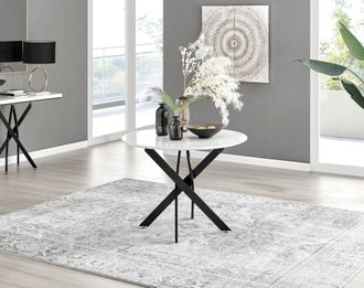 Furniturebox Novara 100cm Round 4-Seater Dining Table With Black Metal Legs in White