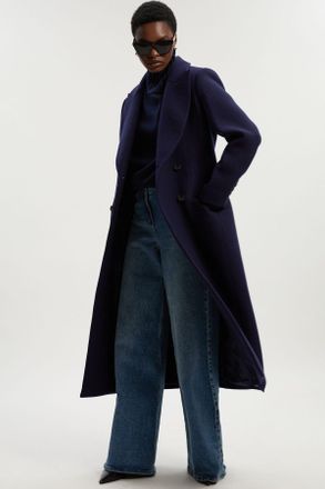 Karen Millen Womens Wool Double Breasted Tailored Midi Coat - Navy - Size 8 UK