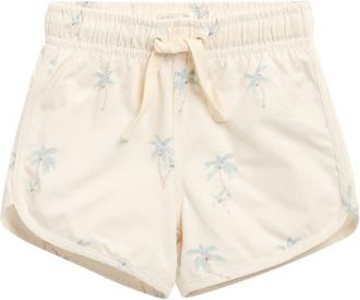 Rylee + Cru Palm Print Swim Trunks in Natural at Nordstrom, Size 12-18M