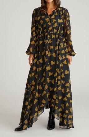 Universal Standard Karina Long Sleeve Chiffon Midi Dress in Black/Gold Heirloom at Nordstrom Rack, Size L (22W-24W)