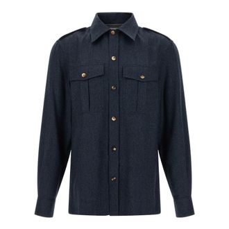 Brunello Cucinelli Overhemden, Heren, Blauw, XL, Wol, Overshirt van scheerwolflanel