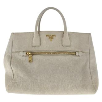 Prada Pre-owned Handbags, female, Beige, Size: ONE SIZE Pre-owned Vitello Leather Tote Bag