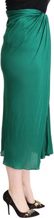 Dolce & Gabbana Womens Dark Green High Waist Midi Pencil Cut Pleated Skirt Viscose