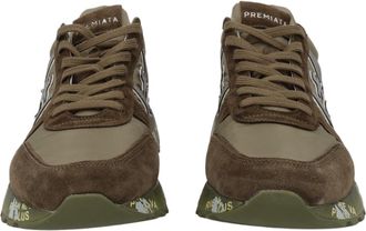 Premiata Brown Reflective Logo Leather-Suede Sneakers
