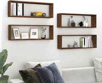 vidaXL Vidaxl - Estante C&uacute;bico De Pared 4 Uds Madera Roble Marr&oacute;n 80x15x26,5cm