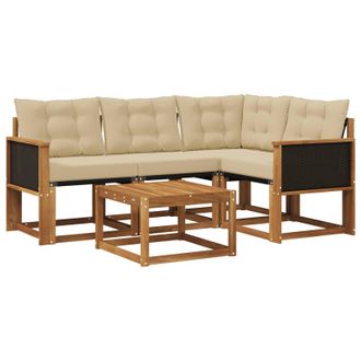 vidaXL Conjunto De Sof&aacute;s De Exterior Con Coj&iacute;n 5 Pcs Natural Y Beige Vidaxl