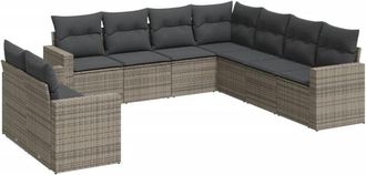 vidaXL Set De Muebles De Jard&iacute;n 9 Pzas Y Cojines Rat&aacute;n Sint&eacute;tico Gris Vidaxl