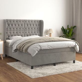 vidaXL Vidaxl - Cama Box Spring Con Colch&oacute;n Terciopelo Gris Claro 140x190 Cm