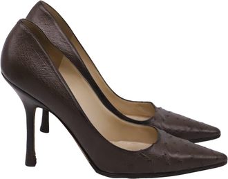 Jimmy Choo London Pointed-Toe Pumps in Brown Ostrich Leather