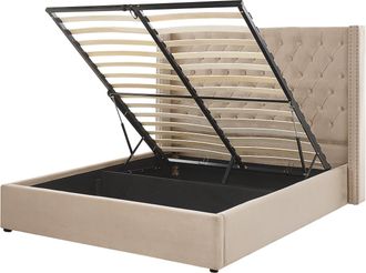Beliani Cama Con Almacenaje De Terciopelo Beige Plateado 160 X 200 Cm Cabecero Lubbon