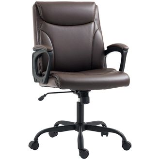 HOMCOM Faux Leather Desk Chair With Tilt Function For Home Office - Brown | TJ Hughes