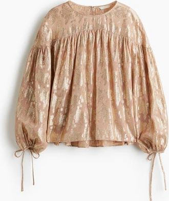 H&M Oversized Jacquard-weave Blouse in Beige/patterned at Nordstrom, Size X-Small