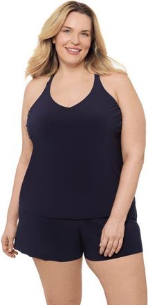 Aqua Green Plus Size Supportive Y-Back Full Coverage Tankini Swimsuit Top in True Navy at Nordstrom, Size 1 X