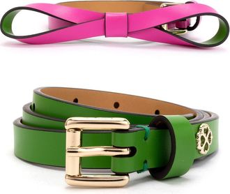 Kate Spade New York 2-pack basic and bow belts in Ks Green /Rhodedendron at Nordstrom, Size Small