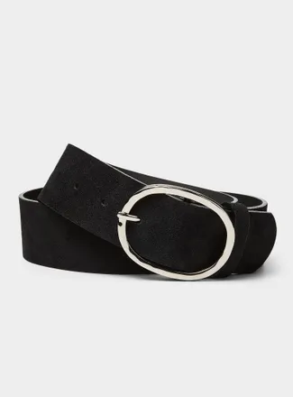 Simons Womens Hammered rounded buckle wide suede belt
