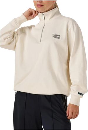 Mercer Amsterdam Hoodies & sweatvesten, Dames, Beige, S, Katoen, Quarter Zip Contrast